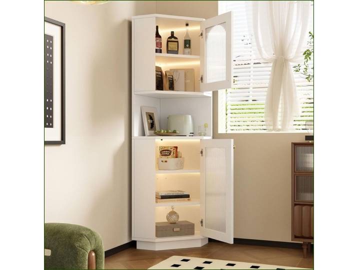Armoires & Meubles de Rangement - Armoire d'Angle Badezimmer avec Bandeau Lumineux - Blanc