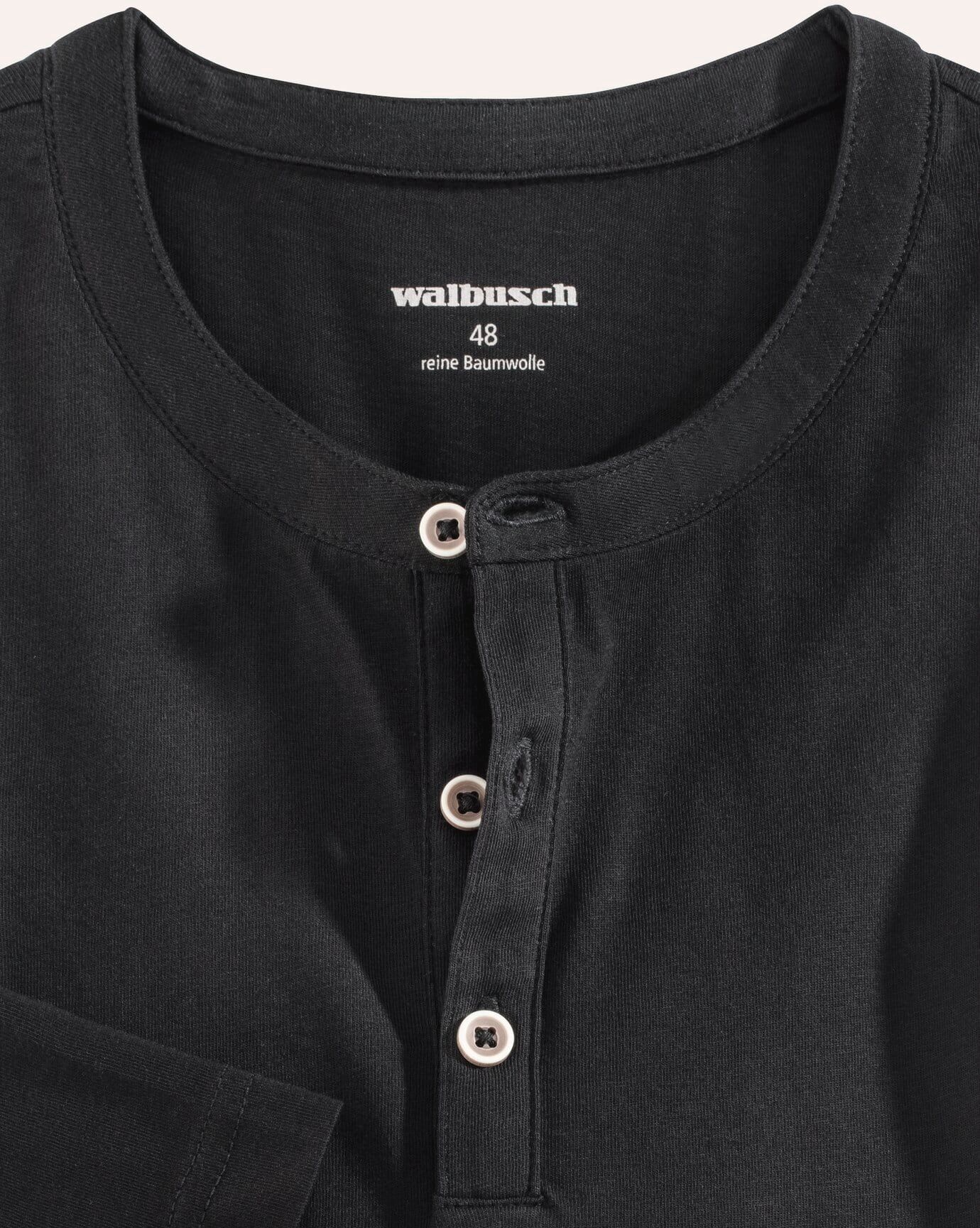 Walbusch Henley-Shirt, , Farbe Schwarz, 52, hautsympathisch dank Baumwolle Serafino-Ausschnitt Herren
