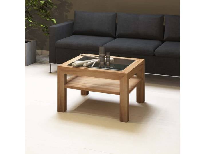 Massivholz Couchtisch aus Kernbuche mit Glasplatte - 70x70cm
