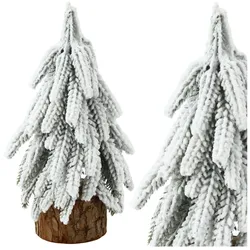 Dekorativer künstlicher Weihnachtsbaum auf einem mit Schnee bedeckten Stamm, 20 x 9 cm