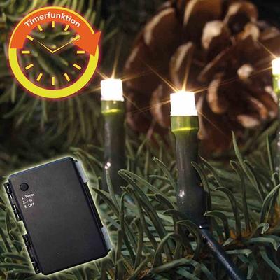 FHS LED-Batterie-Kette außen 40er warmweiß mit Timer für 3 x AA Warmweiß