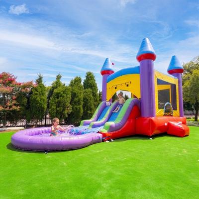 HeroKiddo 15 ft. Jelly Bean Castle Bounce House with Dual Lane Water Slide & Splash Pool, Basketball Hoop, Blower