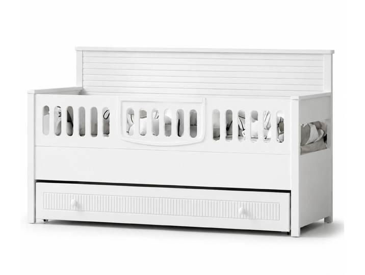 JVmoebel Kinderbett Weißes Kinderbett mit Schubladen und modernem Lamellen-Design, Made in Europa