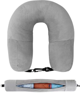 Inspire Essentials Travel Neck Pillow Fillable U Shaped Travel Pillow With Storage light Grey