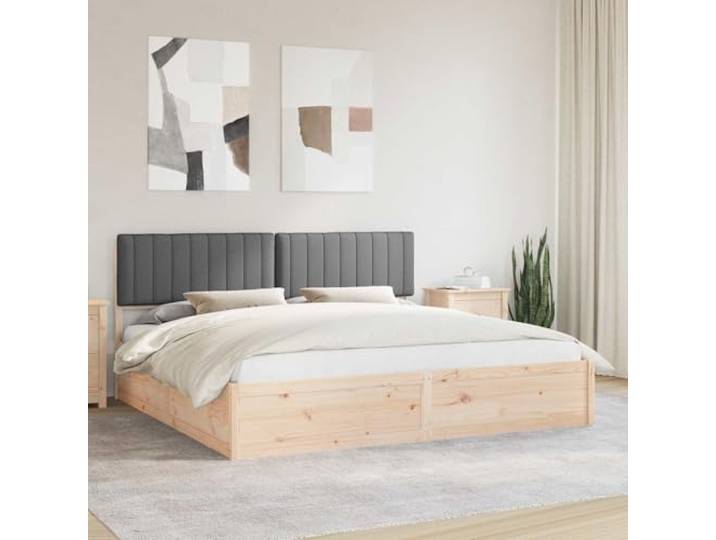 Massivholz Kiefernholz gepolstertes Kopfteil minimalistisch Grau 200 x 200 Bettgestell mit gepolstertem Kopfteil Dunkelgrau 200x200 cm Massivholz Kiefer Lattenrost Stilvolles Design