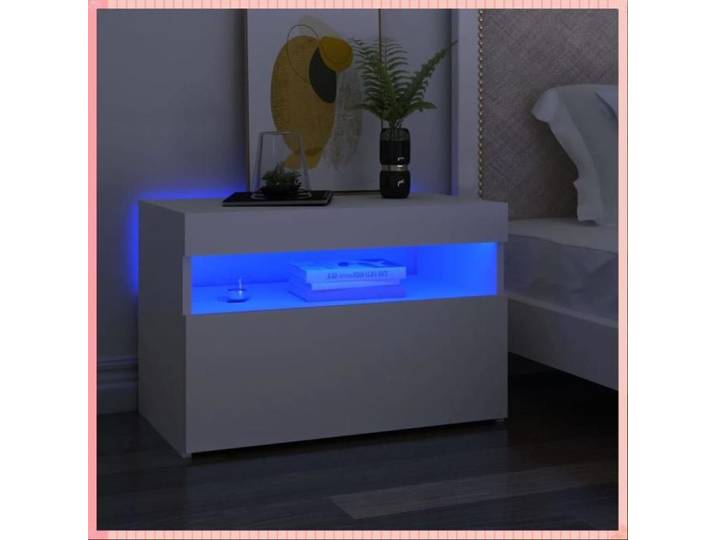 table de chevet - 60x35x40cm - avec lumière - Intelligent et Moderne - Connecté et Pratique - Blanc - Pour Chambre