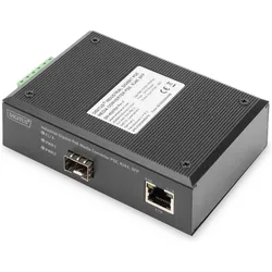 Digitus 10/100/1000Base-TX (PoE) to 1000Base-FX Industrial Media Converter (2 Ports), Netzwerk Switch, Blau, Schwarz