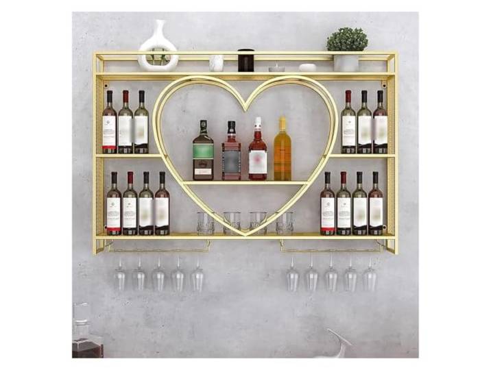 Failjierue 3-stufiges Bar-Weinregal aus Metall zur Wandmontage Flaschenregale zur Präsentation von Kelchen für Bar, Wohnzimmer, Restaurant, 100 x 15 x 80 cm(Gold)