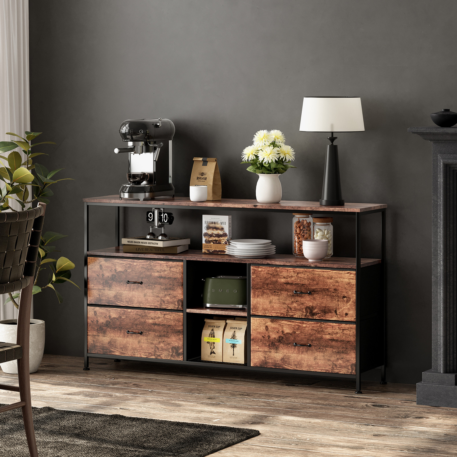 Moonbite Buffet in vintage-stijl met geïntegreerde LED-verlichting, Breedte: 137 cm