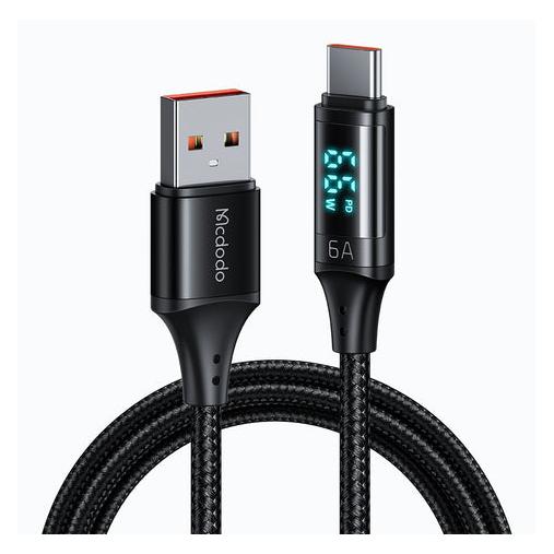 Mcdodo CA-1080 USB to USB-C cable with display, 66W, 6A, 1.2m (black) (1.20 m, 66 W) (CA-1080)