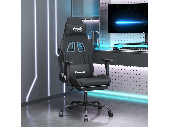 vidaXL Gaming-Stuhl mit Massage & Fußstütze Schwarz Stoff
