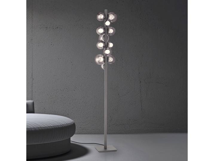 Popup LED-Stehlampe, grau Alu/Glas Dimmer 12-flg. - PURE - Wohnzimmer - Modern - Aluminium - Mit Schirm