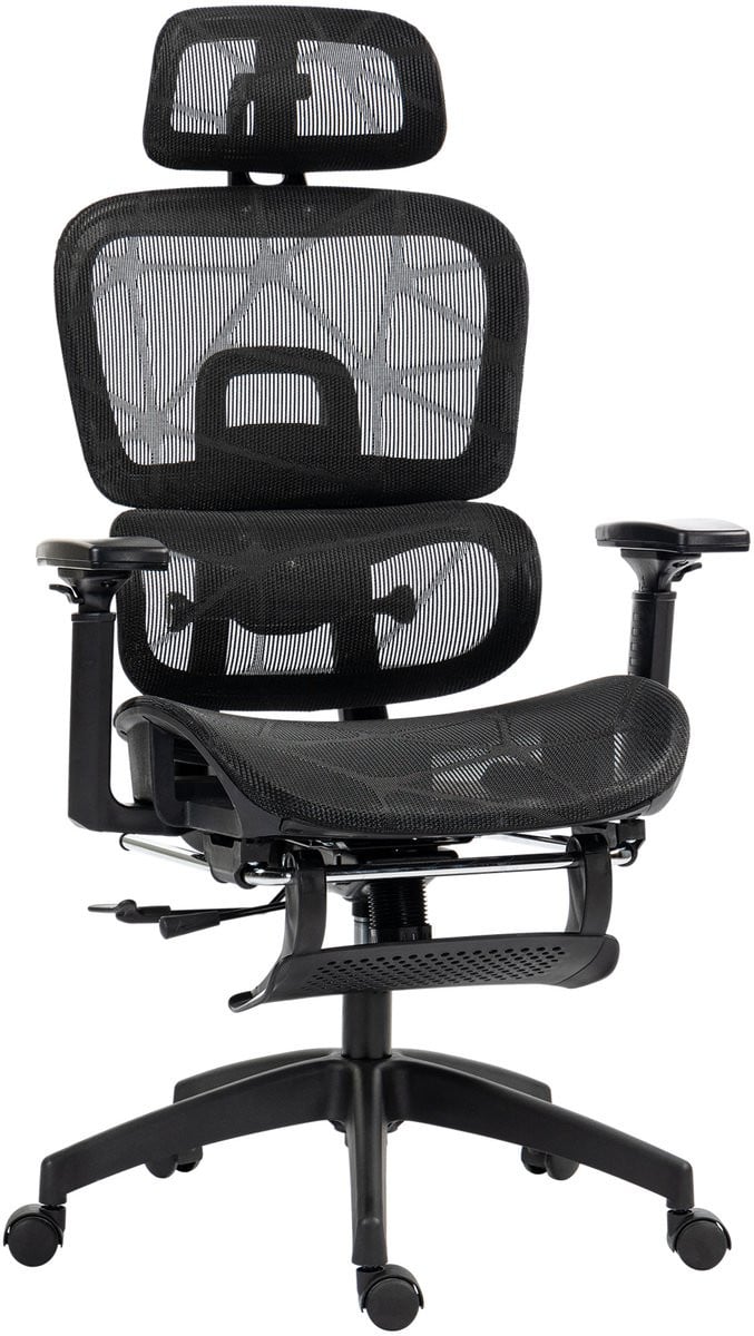 Clruro Ergonomische Mesh Bureaustoel met Ligfunctie en Voetensteun - Zwart