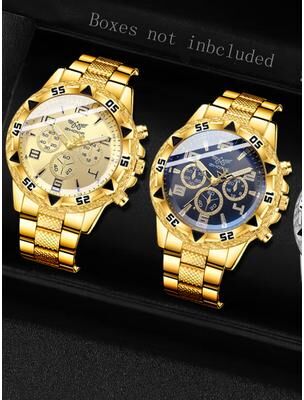 Friendly Fresh Finds Mens Fashion Quartz Watch Set With Digital Scale Dial Perfect For Daily Wear gold