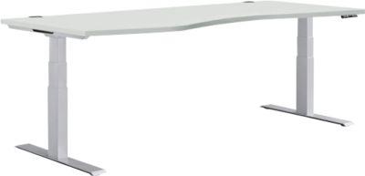 Schäfer Shop Genius Schreibtisch MODENA FLEX, elektrisch höhenverstellbar, Freiform, Ansatz links, B 1800 mm, lichtgrau/weißalu