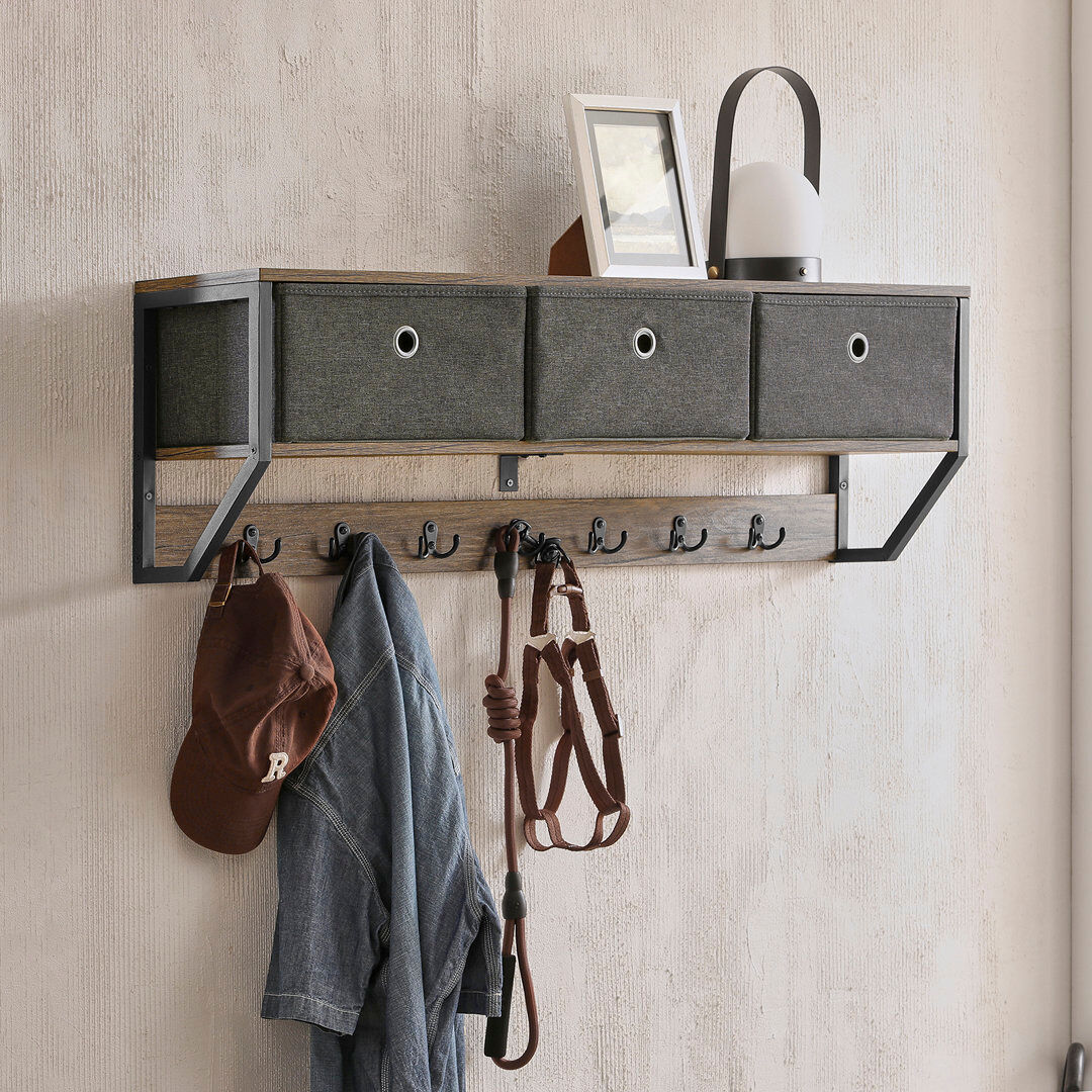 Borough Wharf Ghazi Iron 7 - Hook Wall Mounted Coat Rack Brown;Gray 30cm H X 100cm W X 20cm D