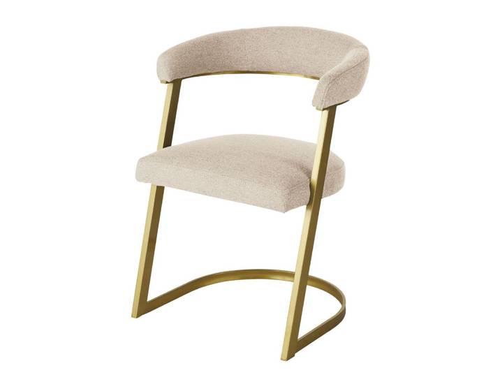 Fauteuil de table écru chiné et acier coloris laiton