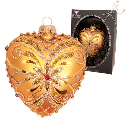 Christbaumschmuck KREBS GLAS LAUSCHA "Herz Strassdekor", gold (goldfarbig), B:7cm H:9cm T:4cm Ø:9cm, Glas, Weihnachtsbaumschmuck, Glas, 1 Stück