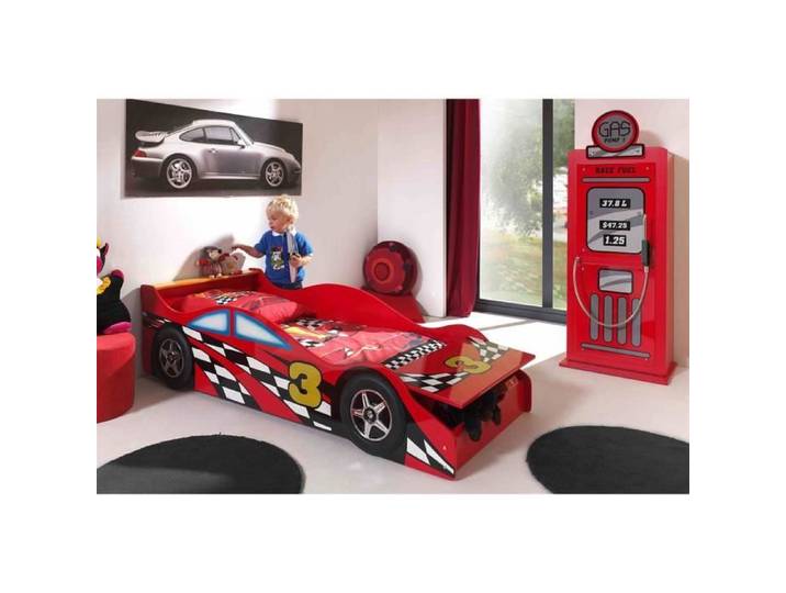 TURBO - Lit Voiture 70x140cm Formule 1 + Armoire 1 Porte