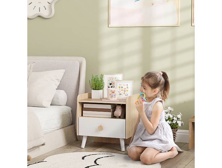 AIYAPLAY Table de Chevet Enfant Blanc MDF/Pin avec Tiroir 40x32.5x40cm