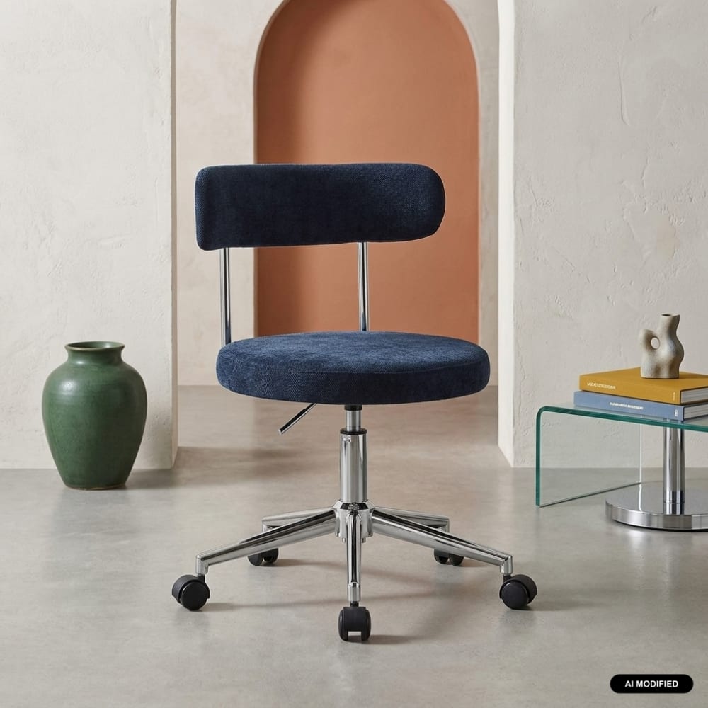 sweeek Chaise de bureau vintage à roulettes tissu bleu Bleu 53x71x51cm