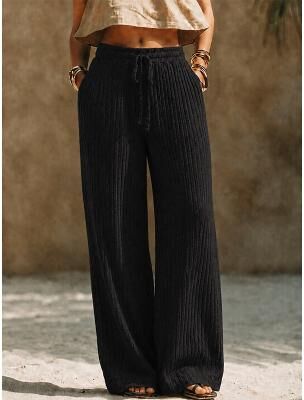 LightInthebox Women's Culottes Wide Leg Wide Leg Chinos Vacation Vintage Fashion Full Length Medium Waist Plain Texture Wide Leg Comfort Comfortable High Elasticity Casual Daily Vacation Blue Dark Fuchsia Spring