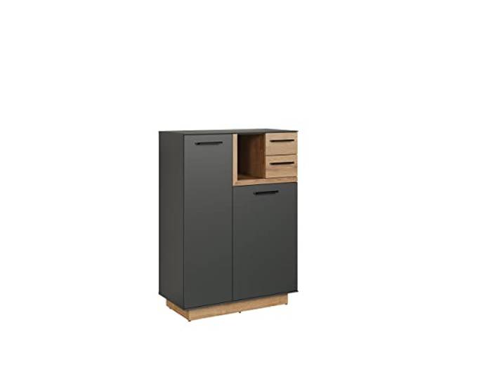 trendteam smart living - Synnax - Kommode - Anthrazit/Evoke Eiche - Garderobenschrank mit ingesamt 6 Fächern - (BxHxT) 80 x 113 x 40 cm - 2 Schubladen für Kleinigkeiten - kratzfest