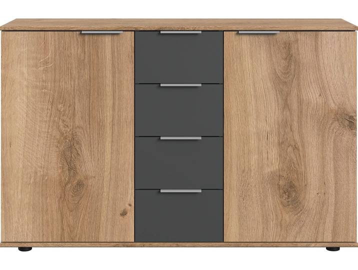 Kombikommode WIMEX Valencia , grau (plankeneiche nachbildung, graphit), B:130cm H:83cm T:41cm, Holzwerkstoff, Sideboards, Kombikommode