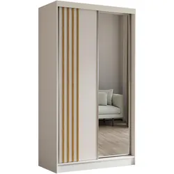 KLEIDERSCHRANK mit Spiegel-Schiebetüren und Aluminium-Leisten - NALLA - 120 cm Weiß+Weiß+Artisan