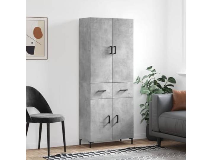Modernes Aufbewahrungsmöbel Betongrau Elegantes Highboard mit Metallfüßen 69,5x34x180 cm aus Holzwerkstoff für Wohnzimmer mit viel Stauraum Schrank für Alltagssachen