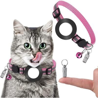 Everyday Crate AirTag Pet Collar With Reflective Safety Buckle & Bell For Cats And Small Dogs pink