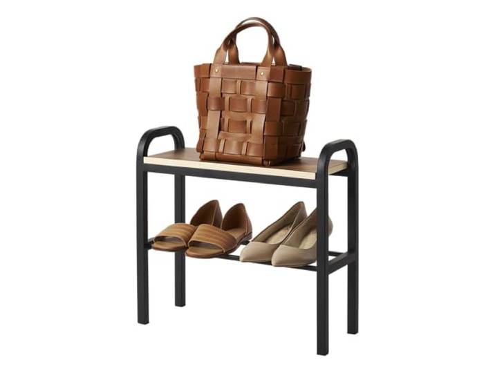 YAMAZAKI 4788 TOWER Shoe Rack with Wooden Board, black, Steel/PlyWood, 48 x 19 x 46 cm