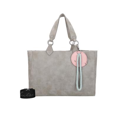 Henkeltasche FRITZI AUS PREUSSEN "Izzy Vintage", Damen, Gr. B/H/T: 42cm x 29cm x 42cm, grau, Lederimitat, unifarben, Taschen, mit Taschen-Anhänger und Schlüsselschlange