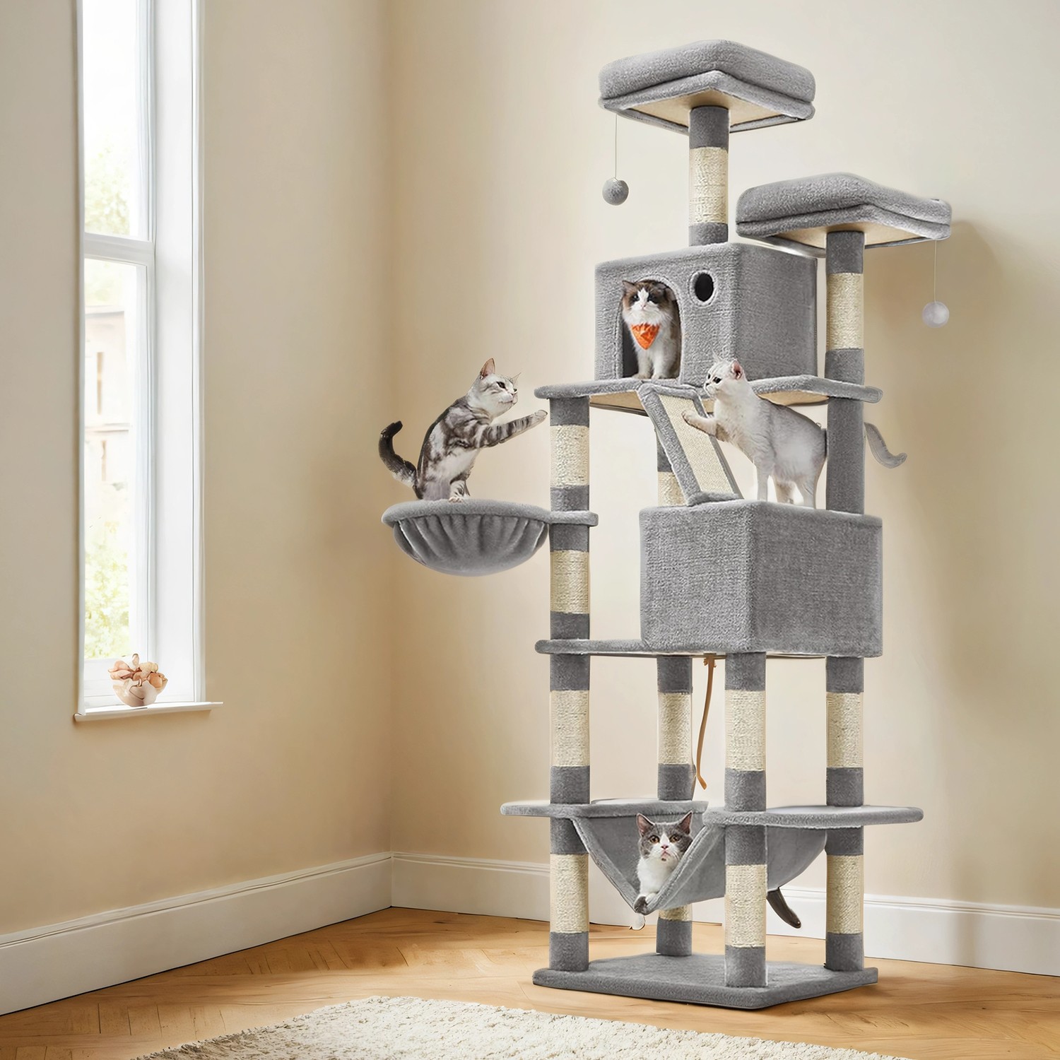Feandrea Kratzbaum 206 cm hoch, Katzenbaum, mit 13 Kratzsäulen PCTB35190W01