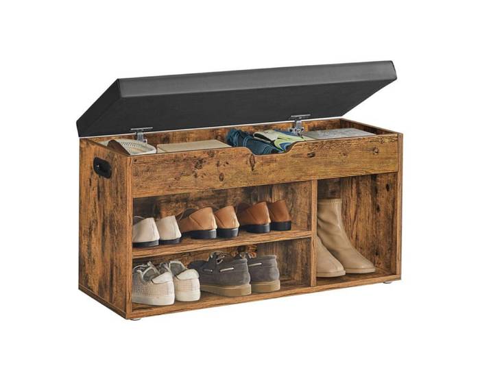 Banc de rangement à chaussures avec coussin confortable 3 compartiments coffre banquette range chaussures avec