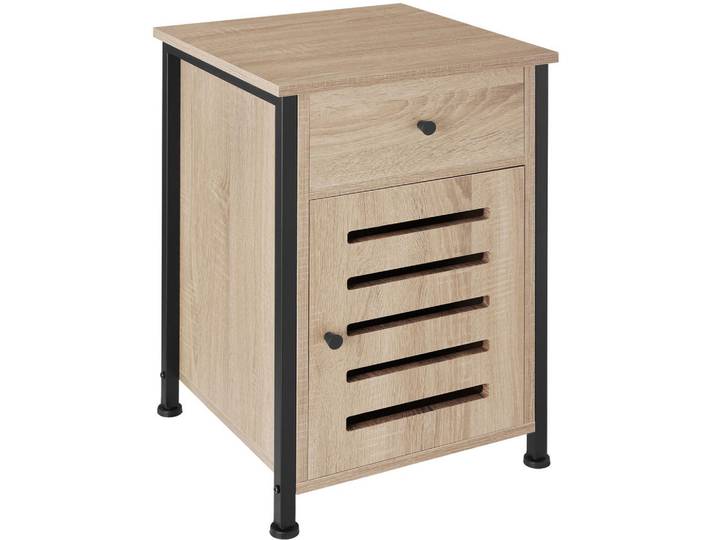 tectake Nachtschrank Waterford, 40 x 42 x 60,5 cm, Industrial Holz hell, Eiche Sonoma, Naturfarben, Quadratisch, 40x60.5x42 cm, Schlafzimmer, Nachtkästchen