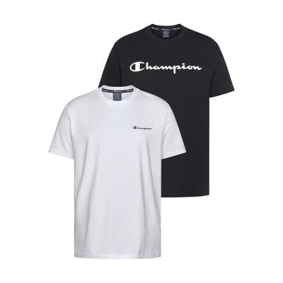 T-Shirt CHAMPION, Herren, Gr. XL, schwarz-weiß (schwarz, weiß), Obermaterial: 100% Baumwolle, Basic hüftlang, Rundhals, Shirts T-Shirt, 2er-Pack, mit Rundhalsausschnitt, aus Baumwolle, Kurzarm