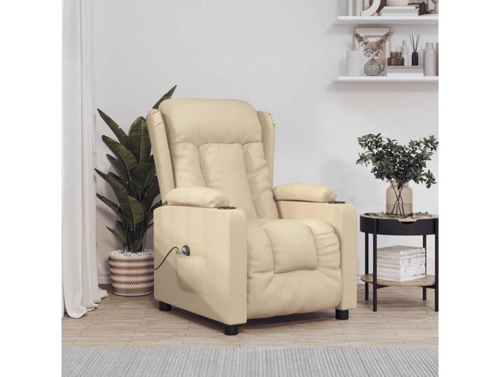 furnicato Relaxsessel Elektrisch Creme Stoff, Fernsehsessel mit 3 Liegepositionen, Fernbedienung und Getränkehalter