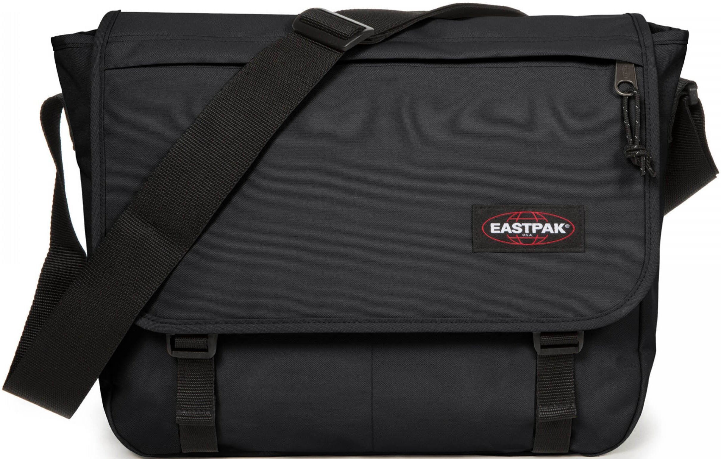 Messenger Bag EASTPAK "Delegate +", Damen, Gr. B/H/T: 39cm x 31cm x 13cm, schwarz, Polyester, Taschen Messenger Bag, Umhängetasche, Schultertasche mit Trolleygurt und 17" Laptopfach