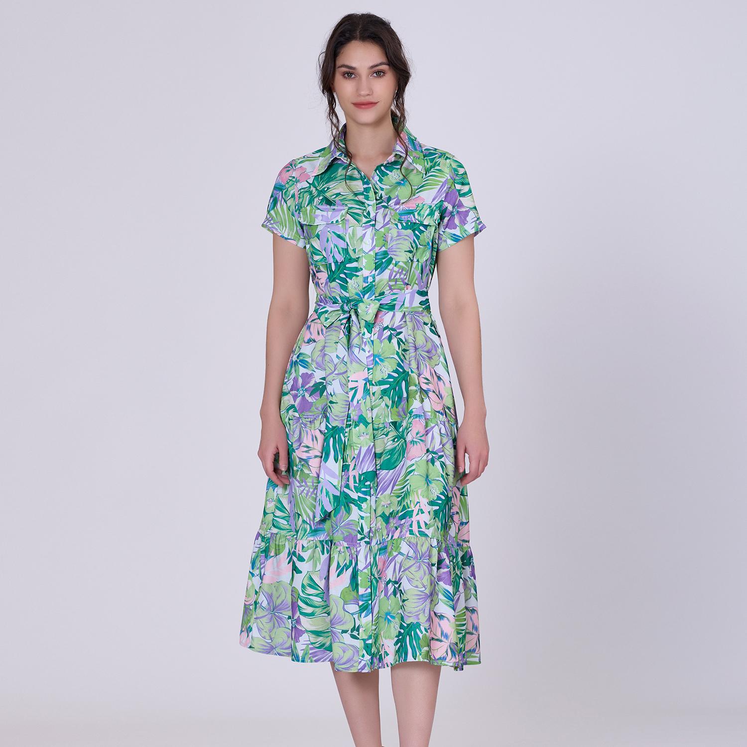 Tropische print MIDI -shirtjurk