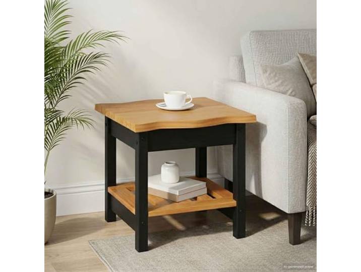 Beistelltisch EKAI Schwarz 50 x 50 x 45,5 cm Kiefer massiv Lebendiger Rand, natürliche Textur, rustikal-moderner Stil, Reinigung mit feuchtem Tuch