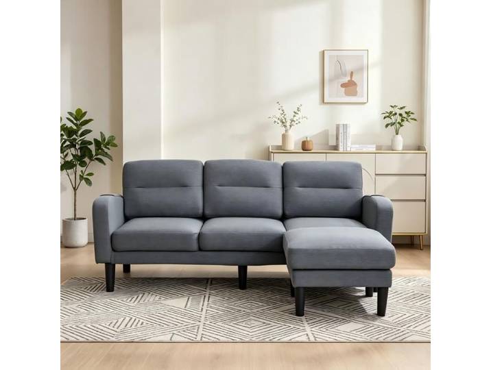 CollaHausse Petit canapé d'angle en L 3 places avec méridienne poche latérale 10 pieds 204x136x80 cm gris