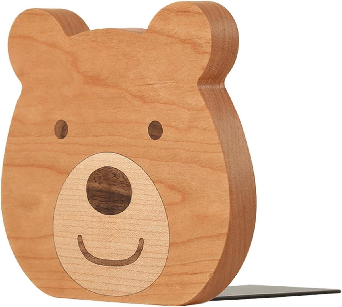 Houten Boekensteunen met Creatief Beer Ontwerp - Houtkleur - H12.5 x B12.5 cm