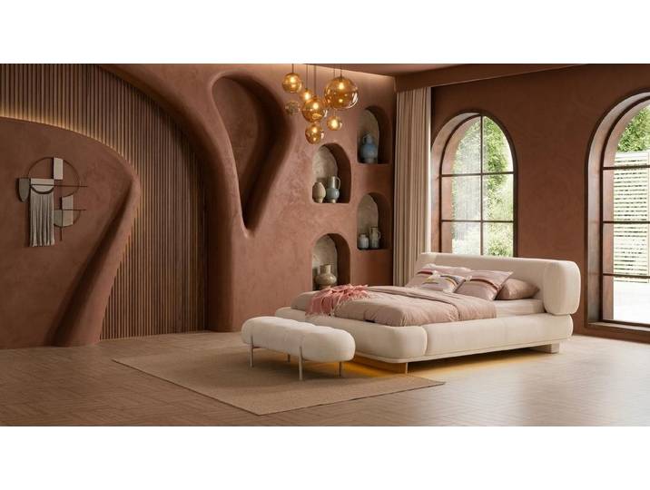 Xlmoebel Schlafzimmer-Set Bett Bank Schlafzimmer Stil modern beige komfortabel bequem weich