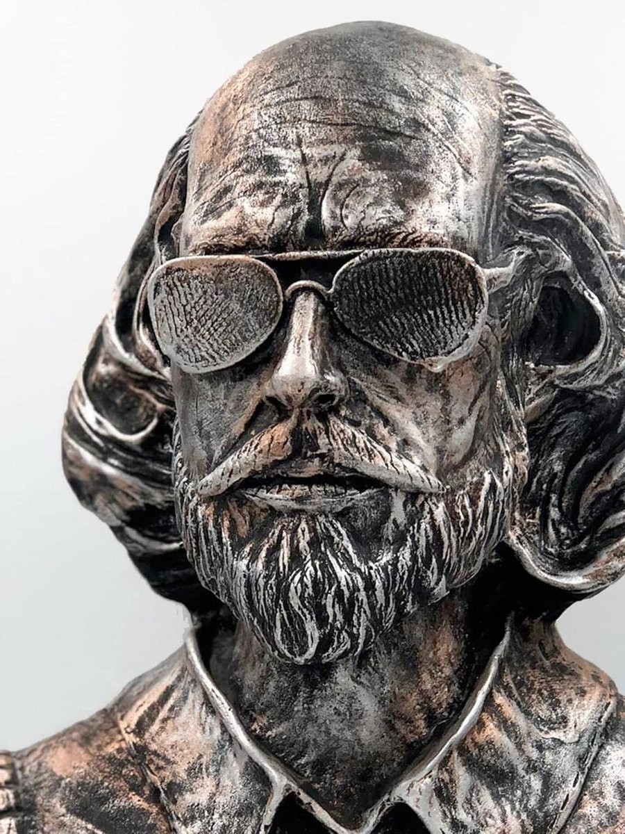 Abstract Shakespeare Bust Decoratie Sculptuur - Zilver Brons - Hoogte: 39 cm