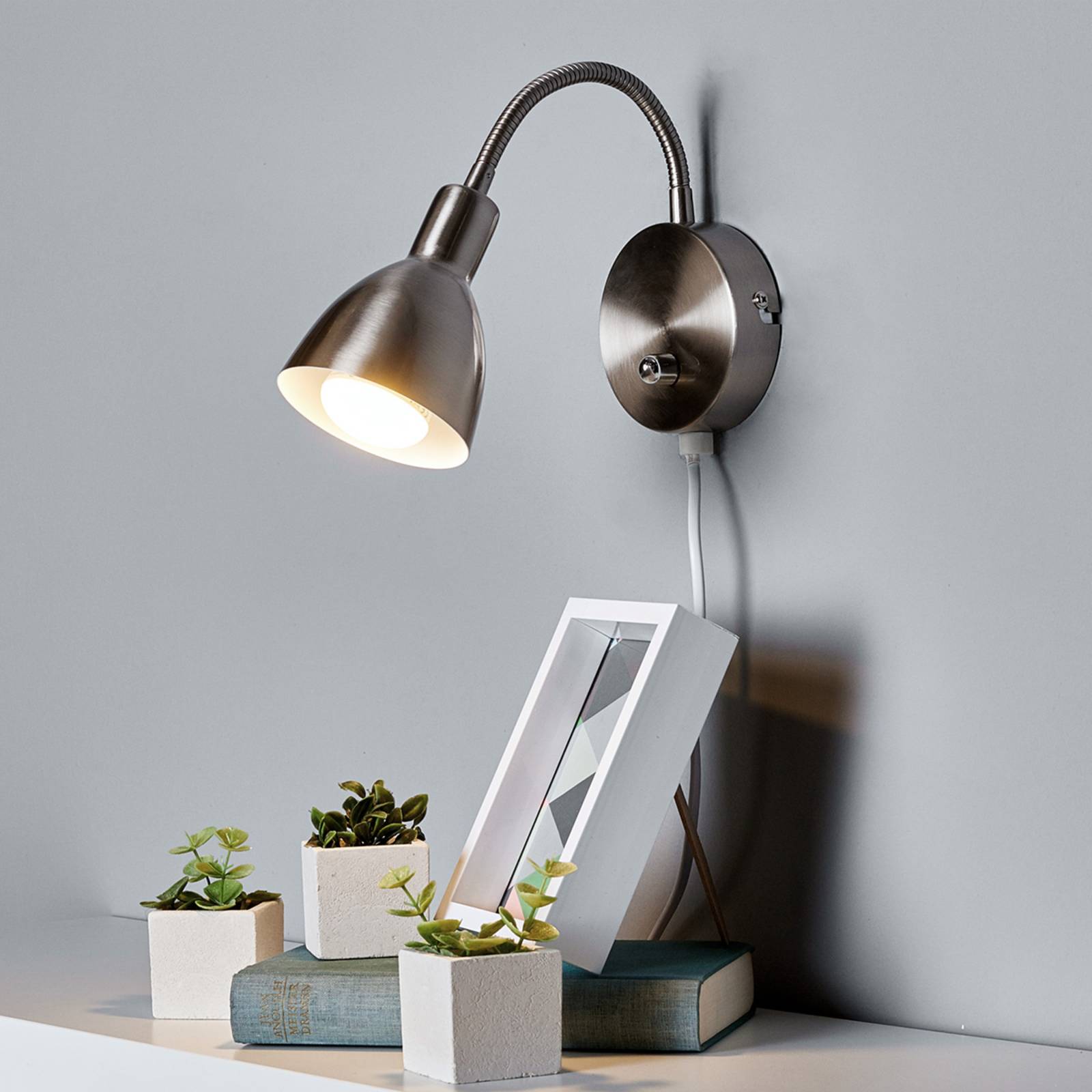 Wall Light AMREI Lindby, dimmable, Alu / grey / zinc, Living / Dining Room, metal, Modern, Wall Light