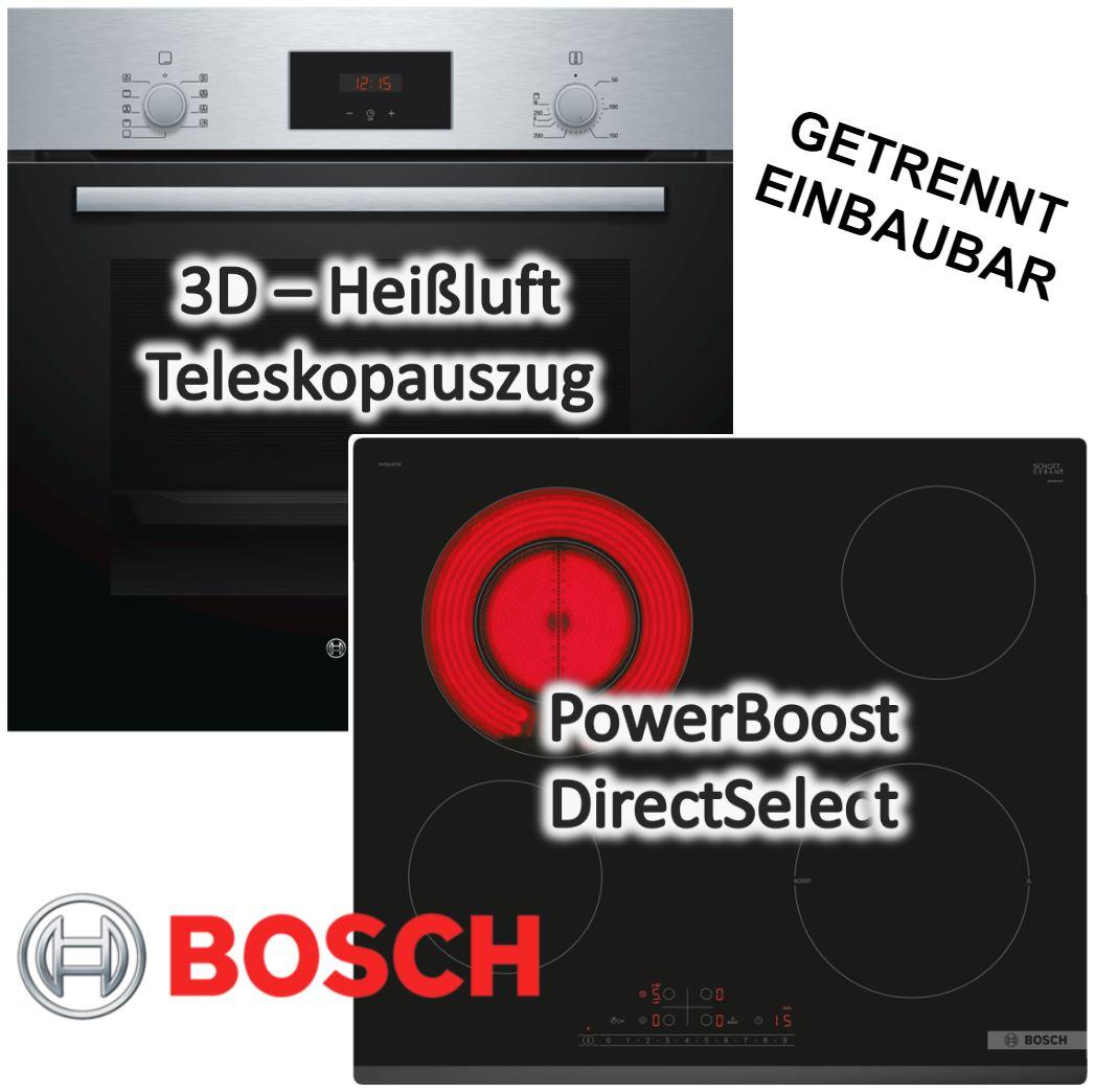 HERDSET Bosch Einbau-Backofen mit Glaskeramikkochfeld autark 60 cm Teleskopauszug