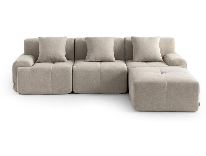 MILYSOFA SOFAMOUS 3-Sitzer-Modul-Ecksofa mit Chaiselongue, sandbeiger Chenille-Stoff