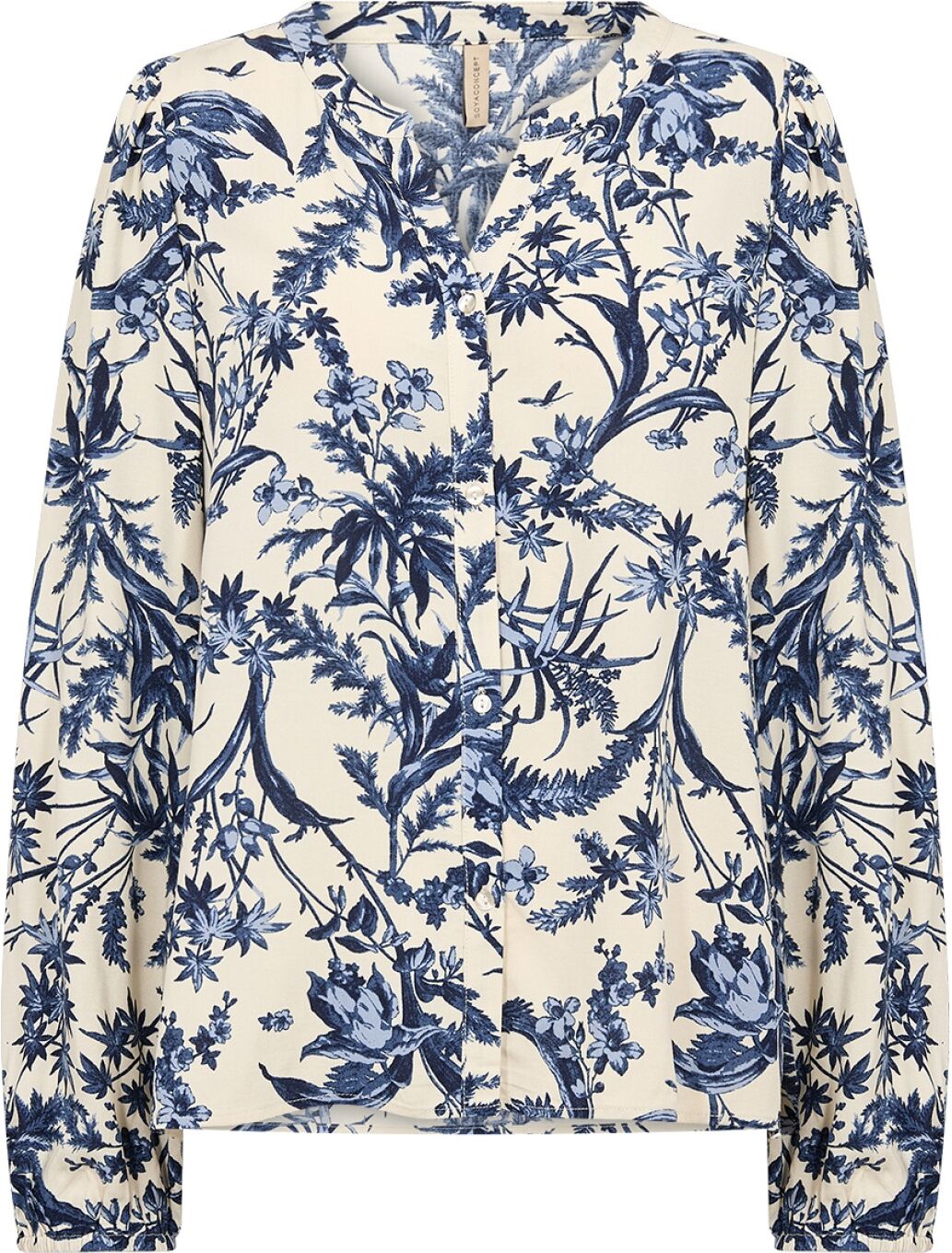Druckbluse SOYACONCEPT "SC-HALFA 1- AOP", Damen, Gr. XL, blau (tempest combi), Web, Obermaterial: 100% Viskose, gemustert, normal, V-Ausschnitt, elastischer Bund, Blusen Druckbluse, Viskose tempest combi XL
