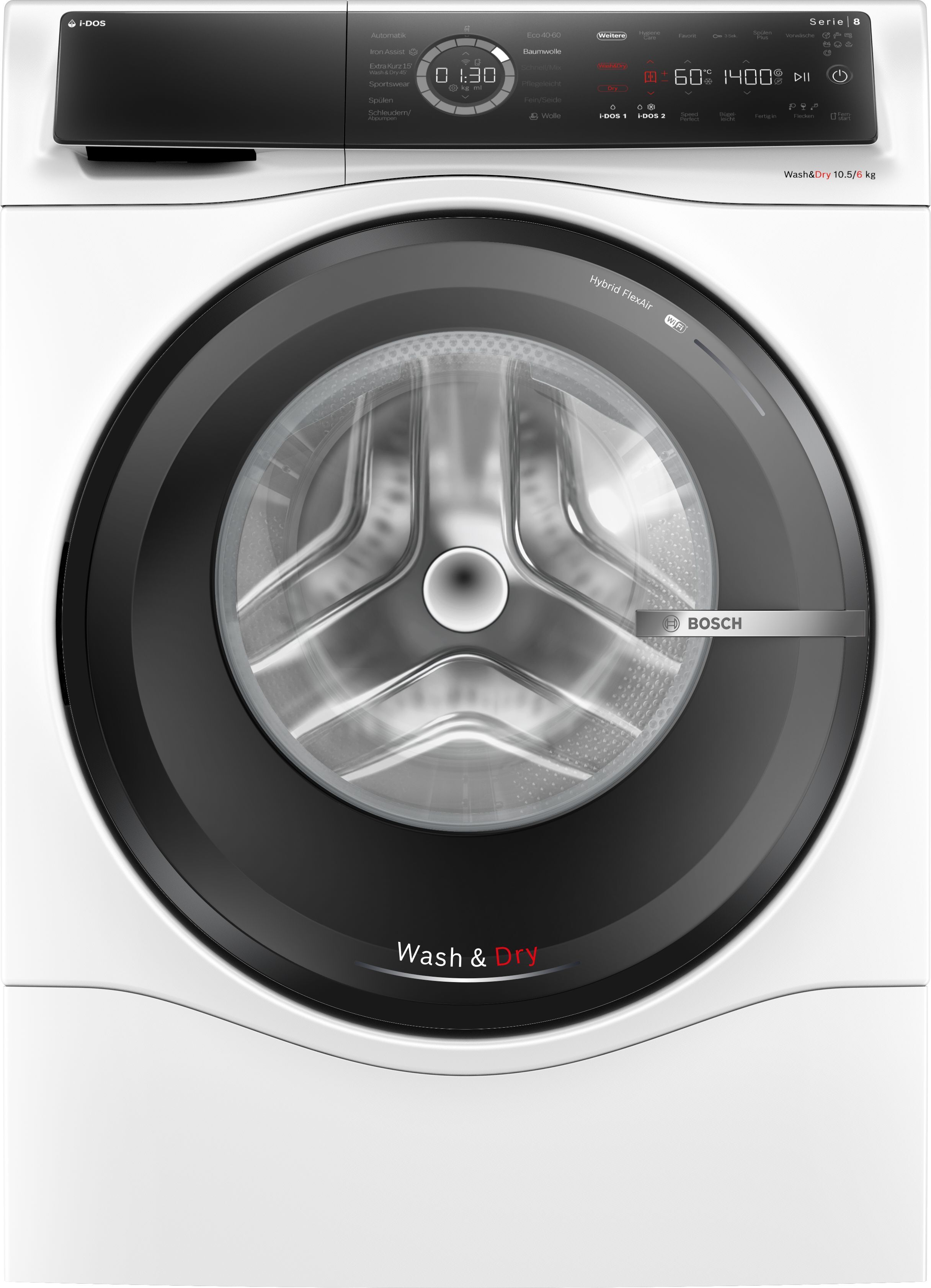 Bosch Serie 8 WNC254A40, Frontlader, Freistehend, Weiß, Links, Schwarz, Berührung